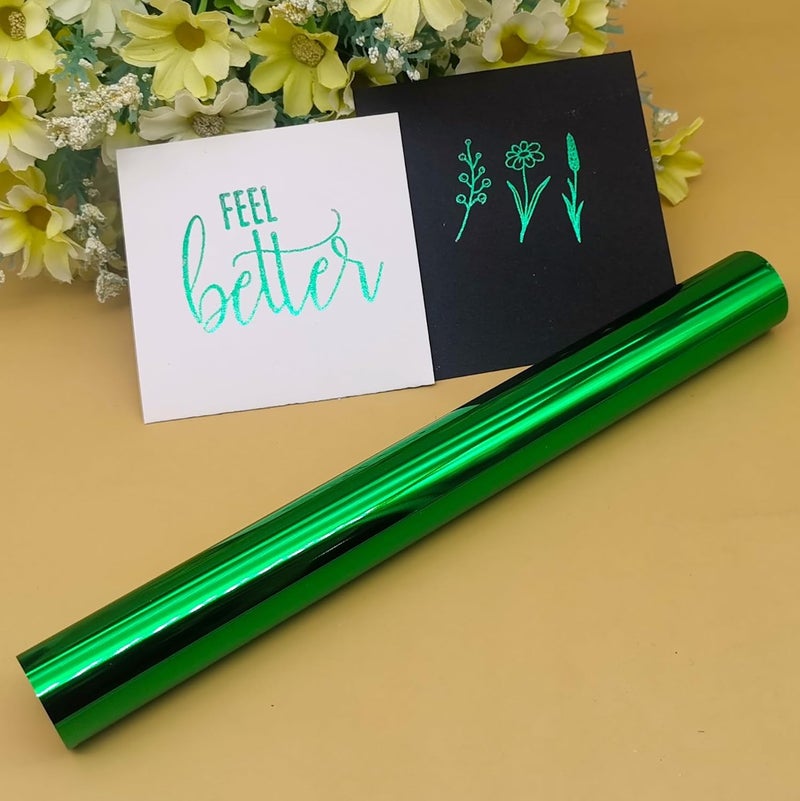 JBQUEEN Metallic Hot Foil Roll, 5M(Length) X19.5CM(Width) Laser Toner Reactive Foil Roll,Use Laminator Laser Printer,Paper Holographic Heat Transfer Craft Foil For Handmade Craft Accessories-Green - Image 1